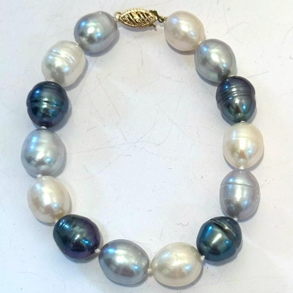 10-9mm South Sea & Tahitian Pearl Bracelet Multicolor 8” 14K Yellow Gold - Picture 1 of 14